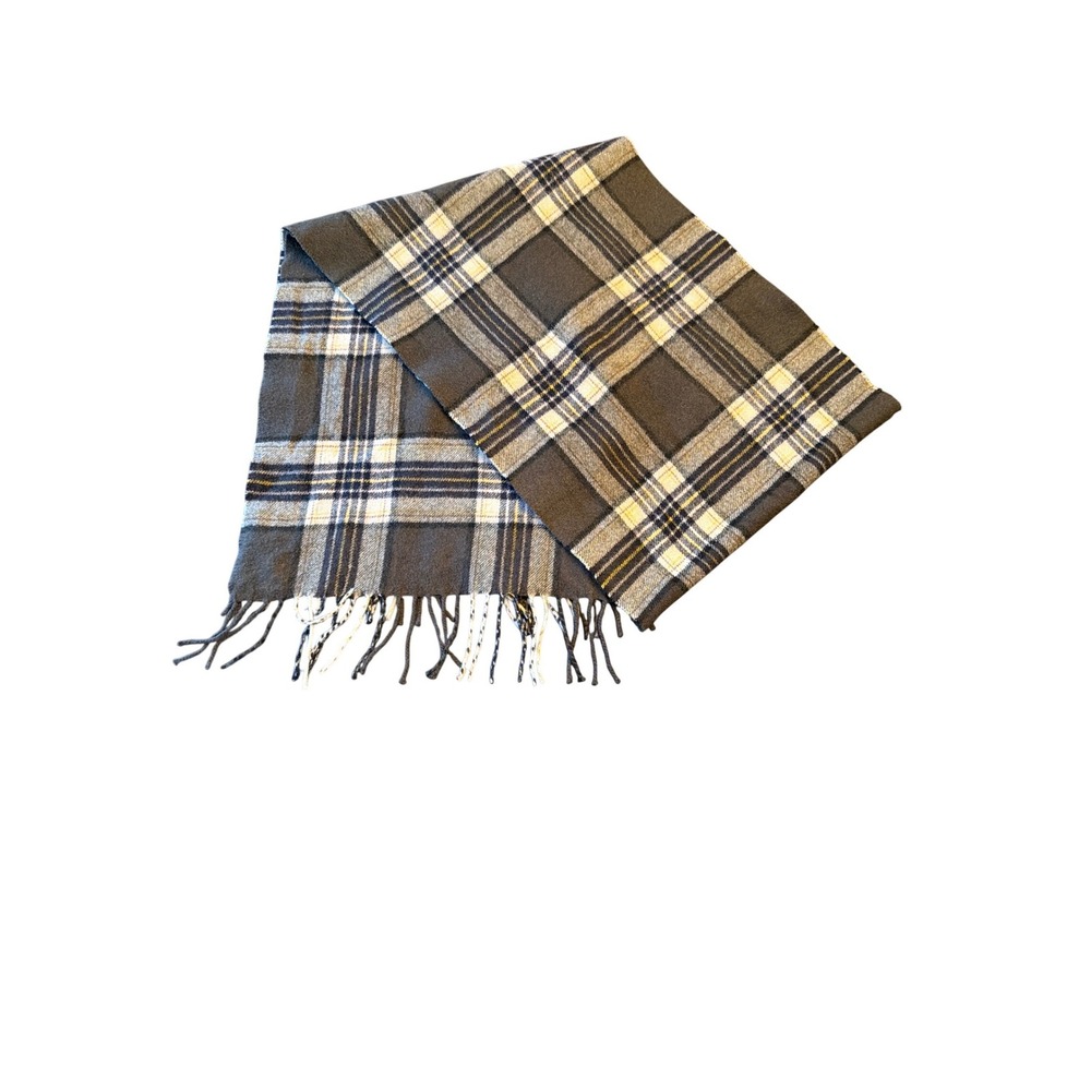 J.Crew Scarf Charcoal Grey 100% Cashmere Plaid Fringed Winter Accessory